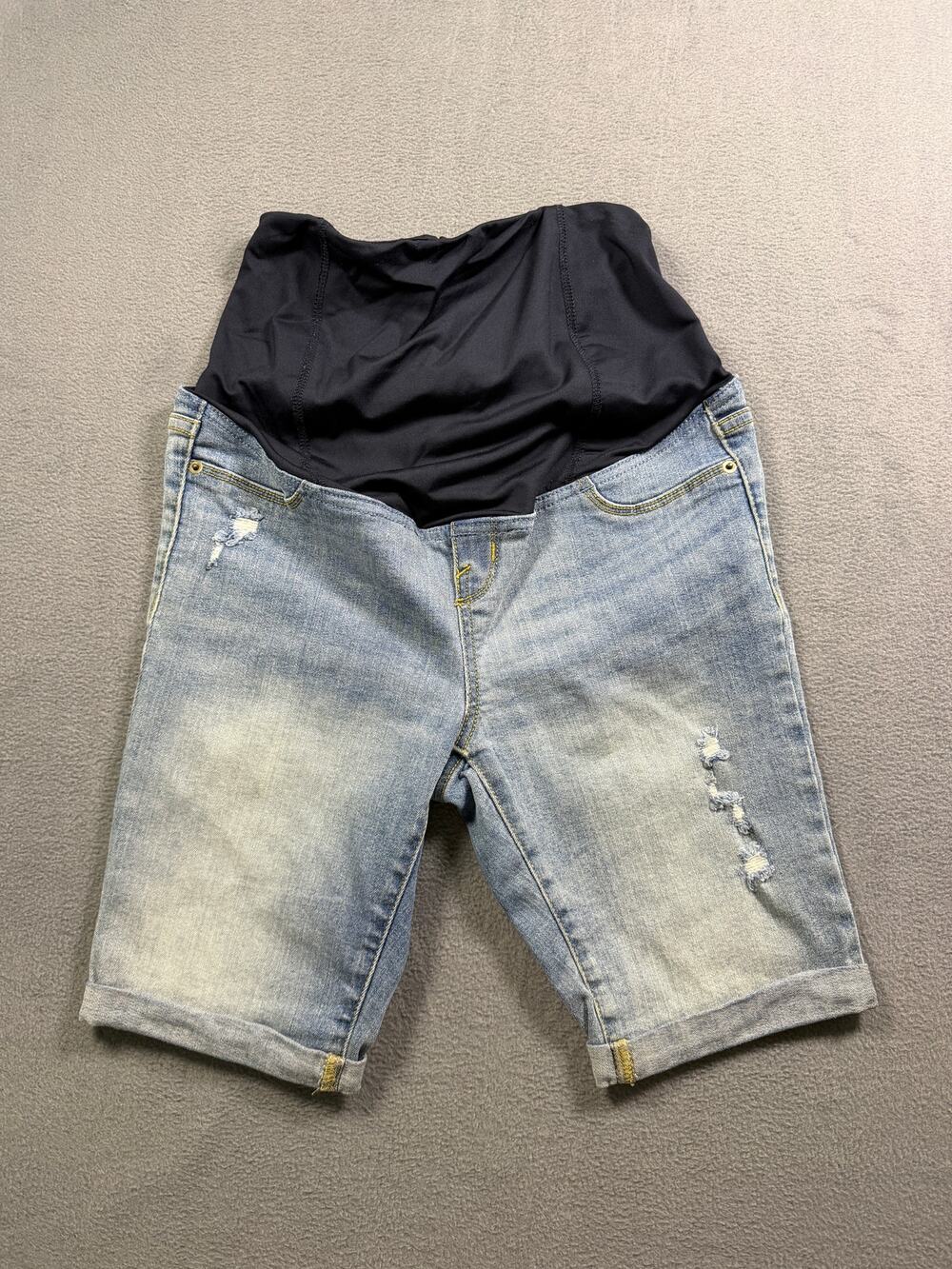 Isabel Maternity Size 0 Distressed Denim Bermuda Shorts Full Belly Panel Jean